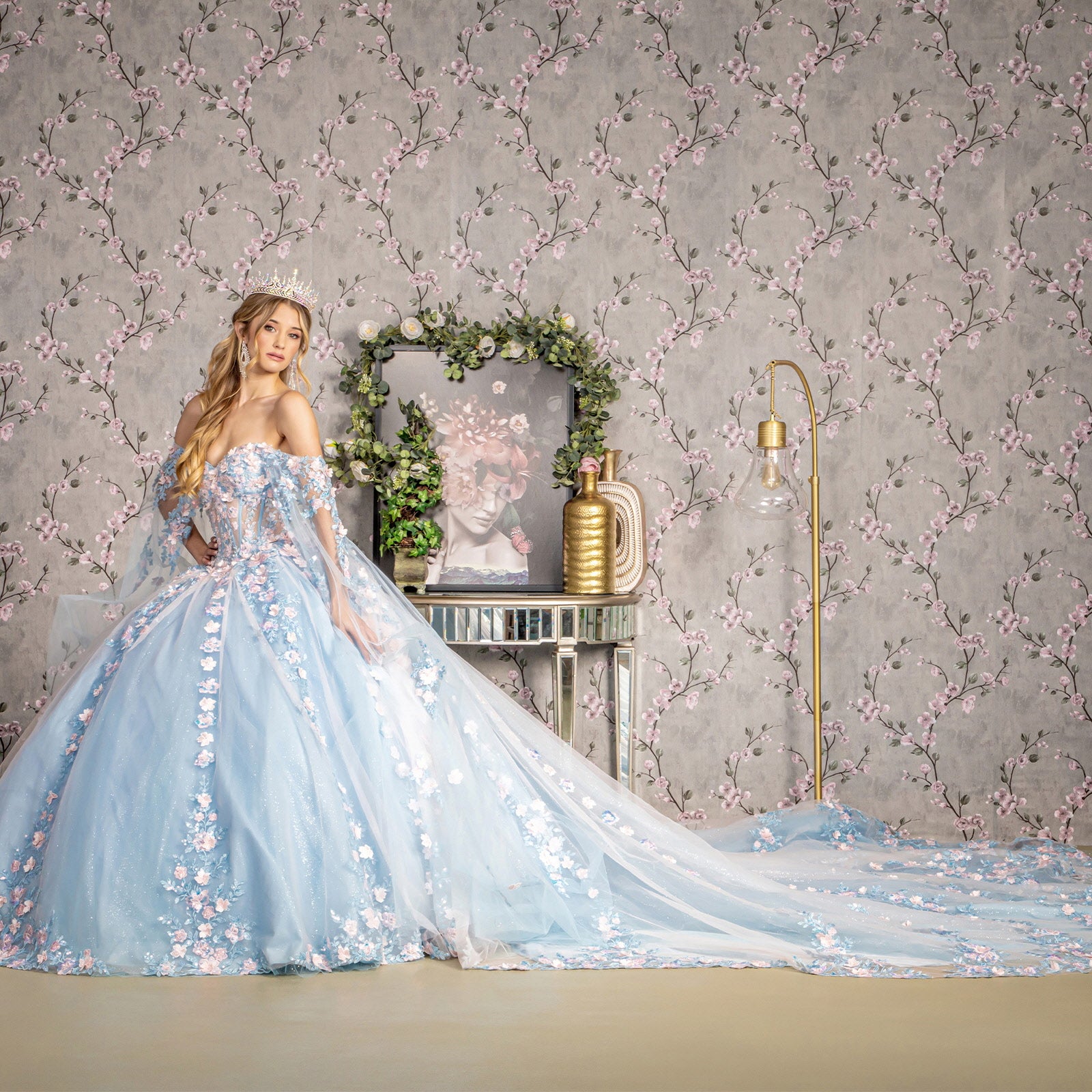 Baby Blue And Gold Quinceanera Dresses Quinceanera Dress 3D Flower Long Ball Gown Baby Blue 3XL Baby Blue And Gold Quinceanera Dresses Quinceanera Dress 3D Flower Long Ball Gown Baby Blue 3XL