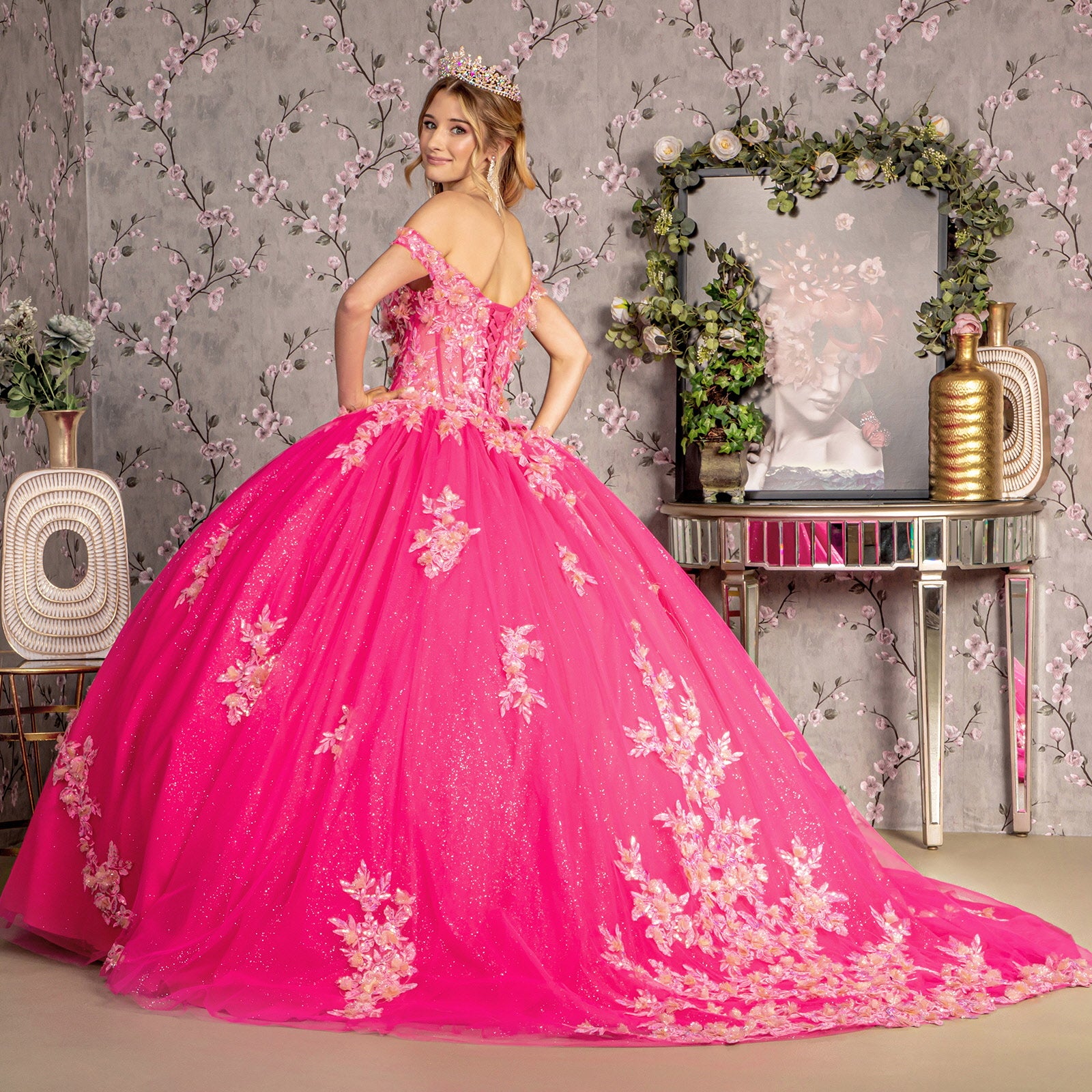 Long Ball Gown Glitter Quinceanera Dress