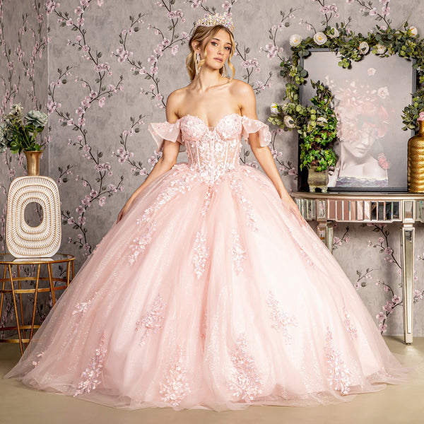 3D Flower Long Ball Gown Quinceanera Dress