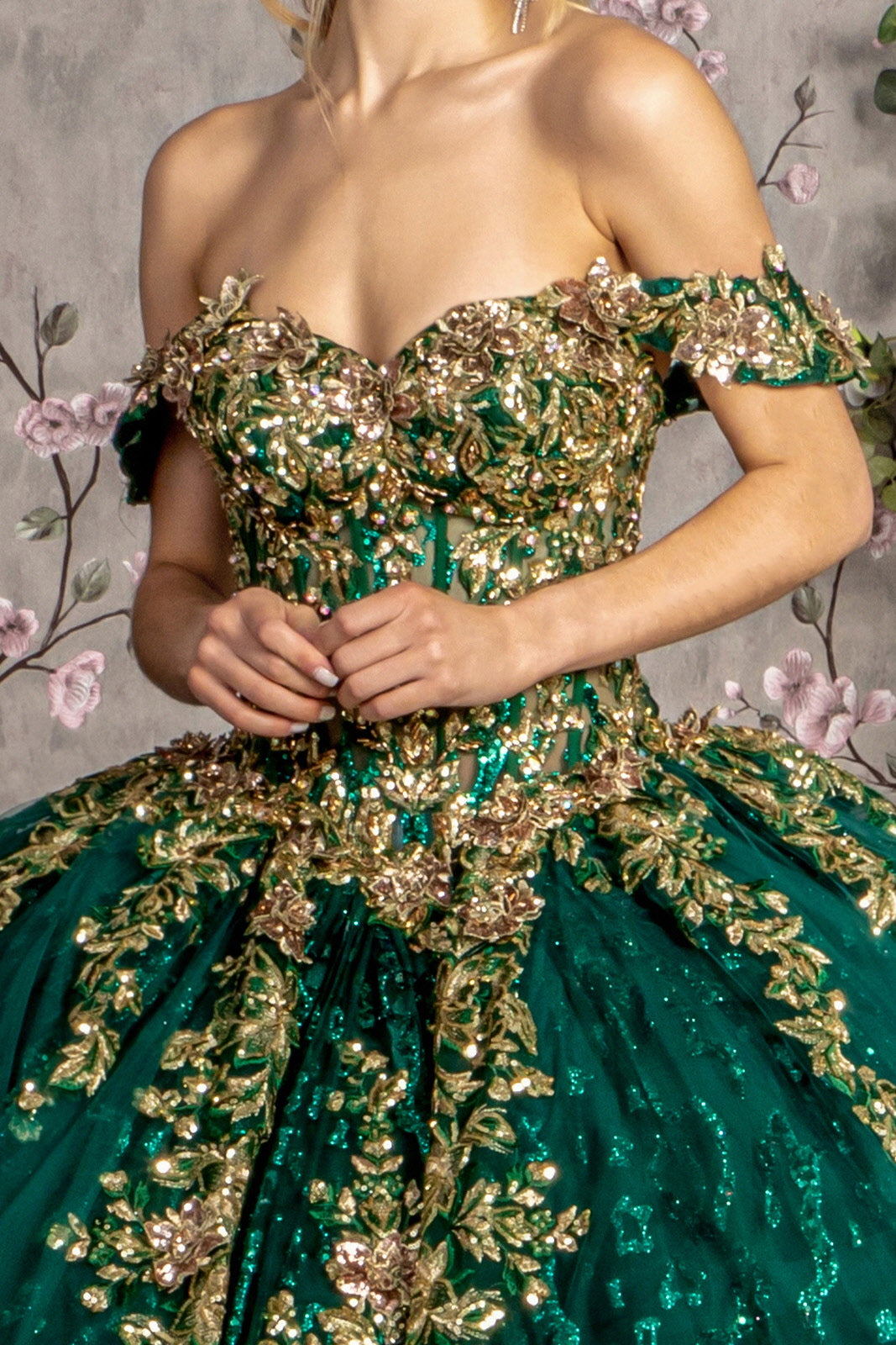 Long Metallic Quinceanera Ball Gown