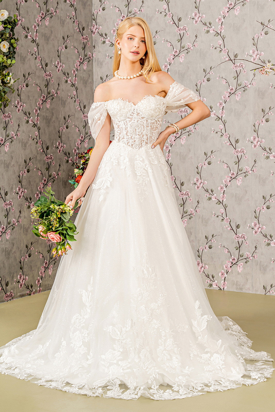Long Bridal Gown Floral Wedding Dress