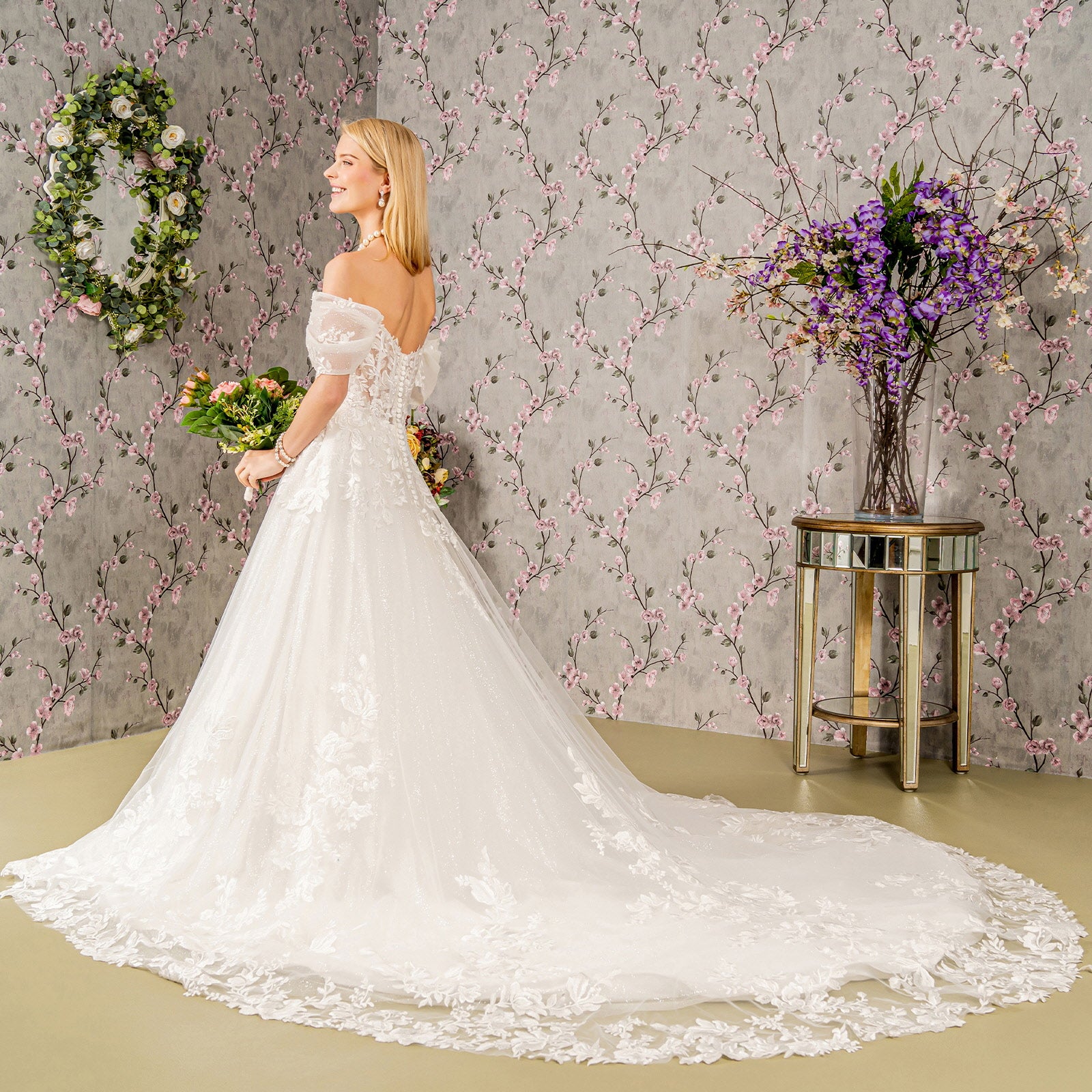 Long Bridal Gown Floral Wedding Dress