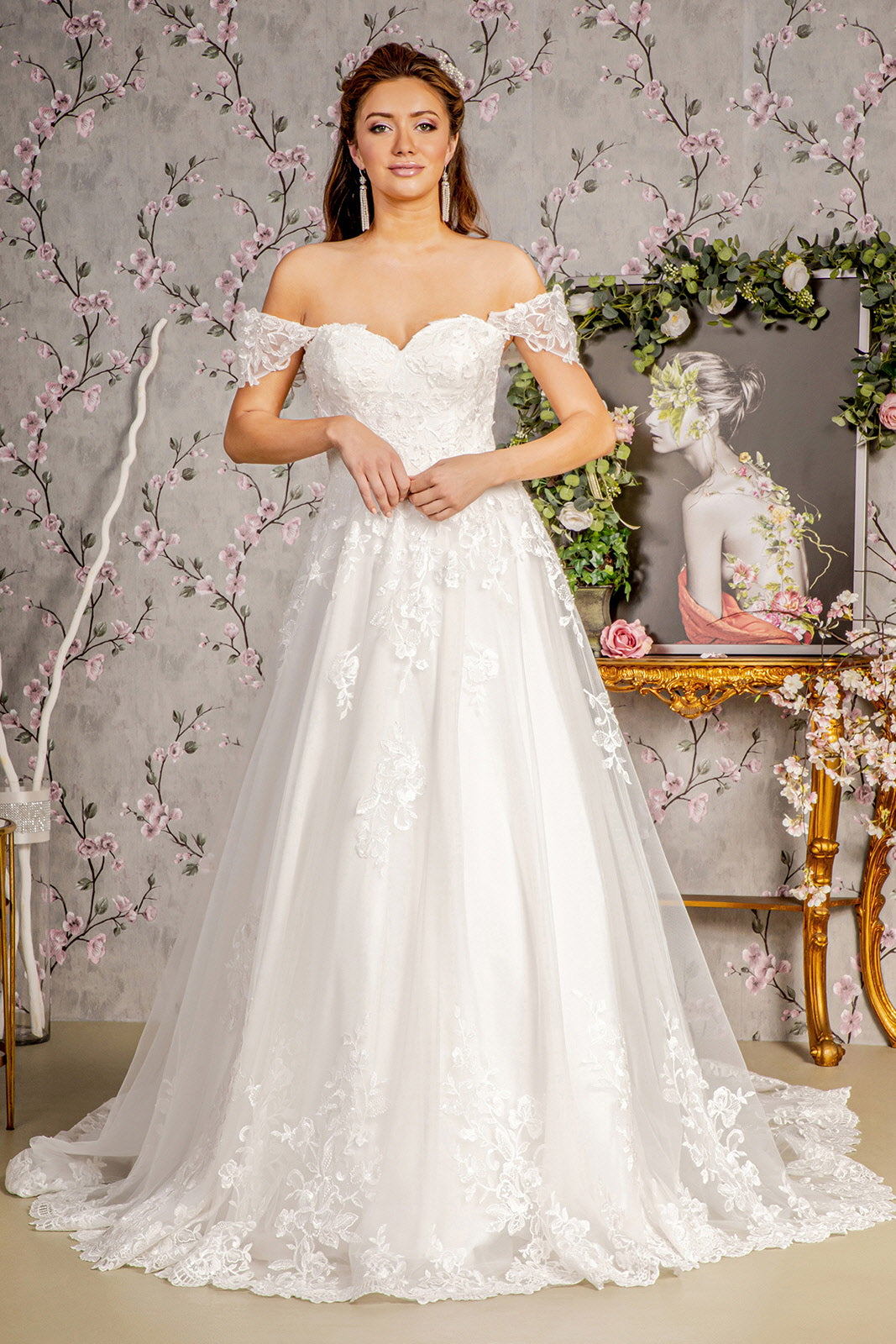 Simple A line Long Wedding Gown