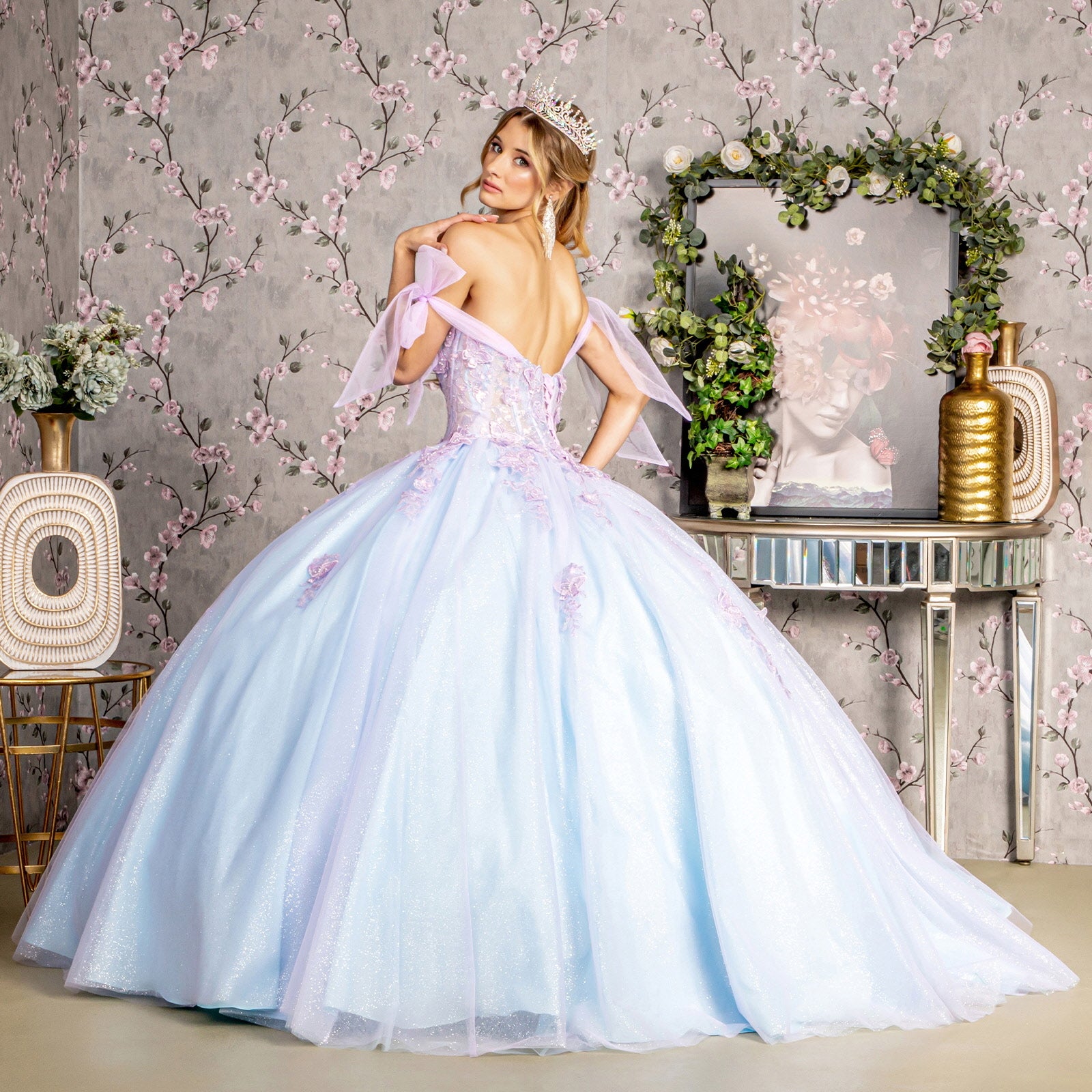 Quinceniera Dresses 3D Butterfly Jewel Quinceanera Ball Gown Lilac/Blue