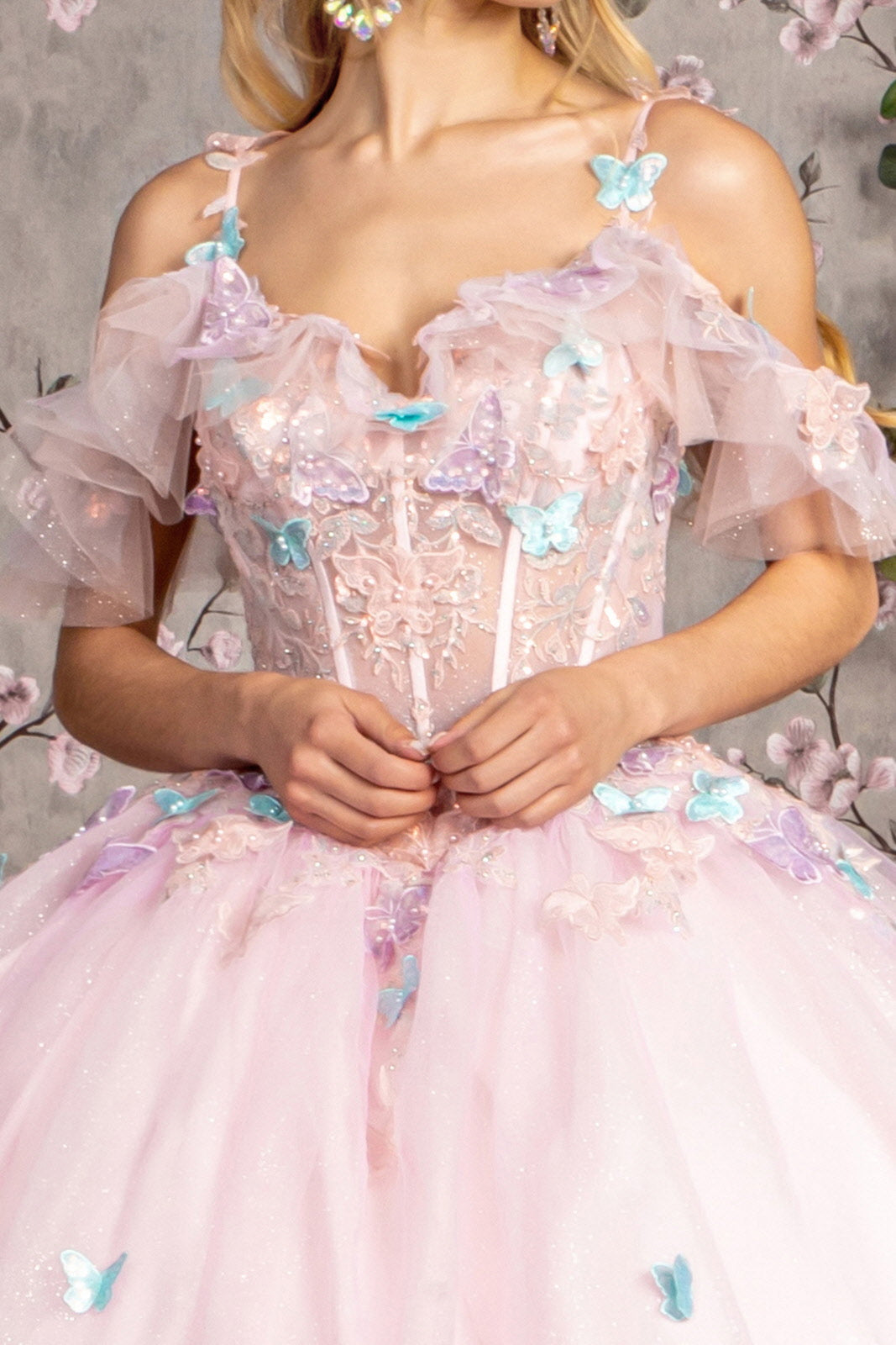 Quinceniera Dresses Jewel Glitter Ruffled Quinceanera Ball Gown Pink