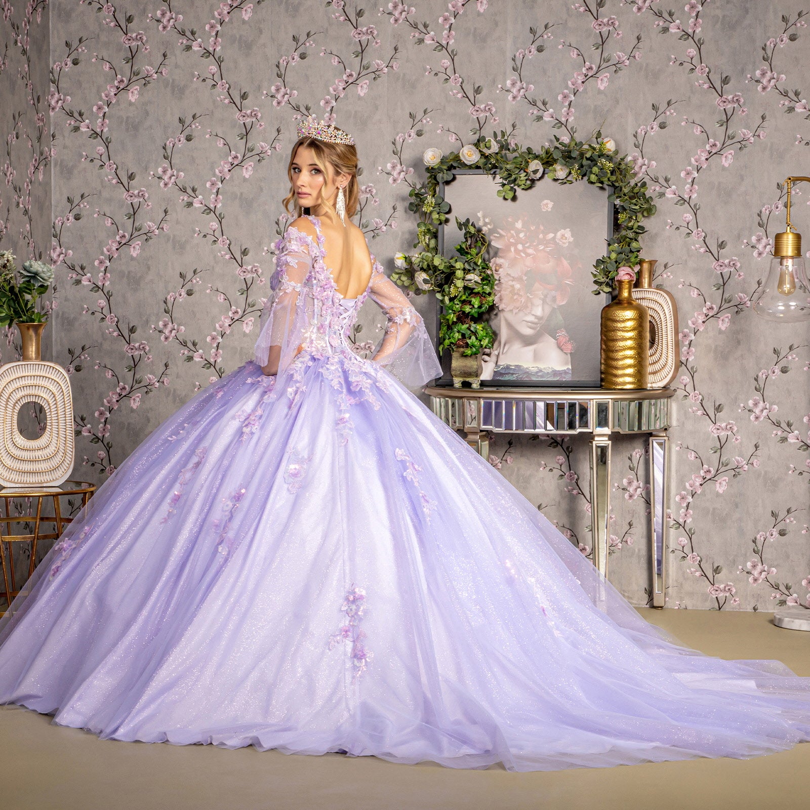 Glitter Sequin Long Quinceanera Ball Gown