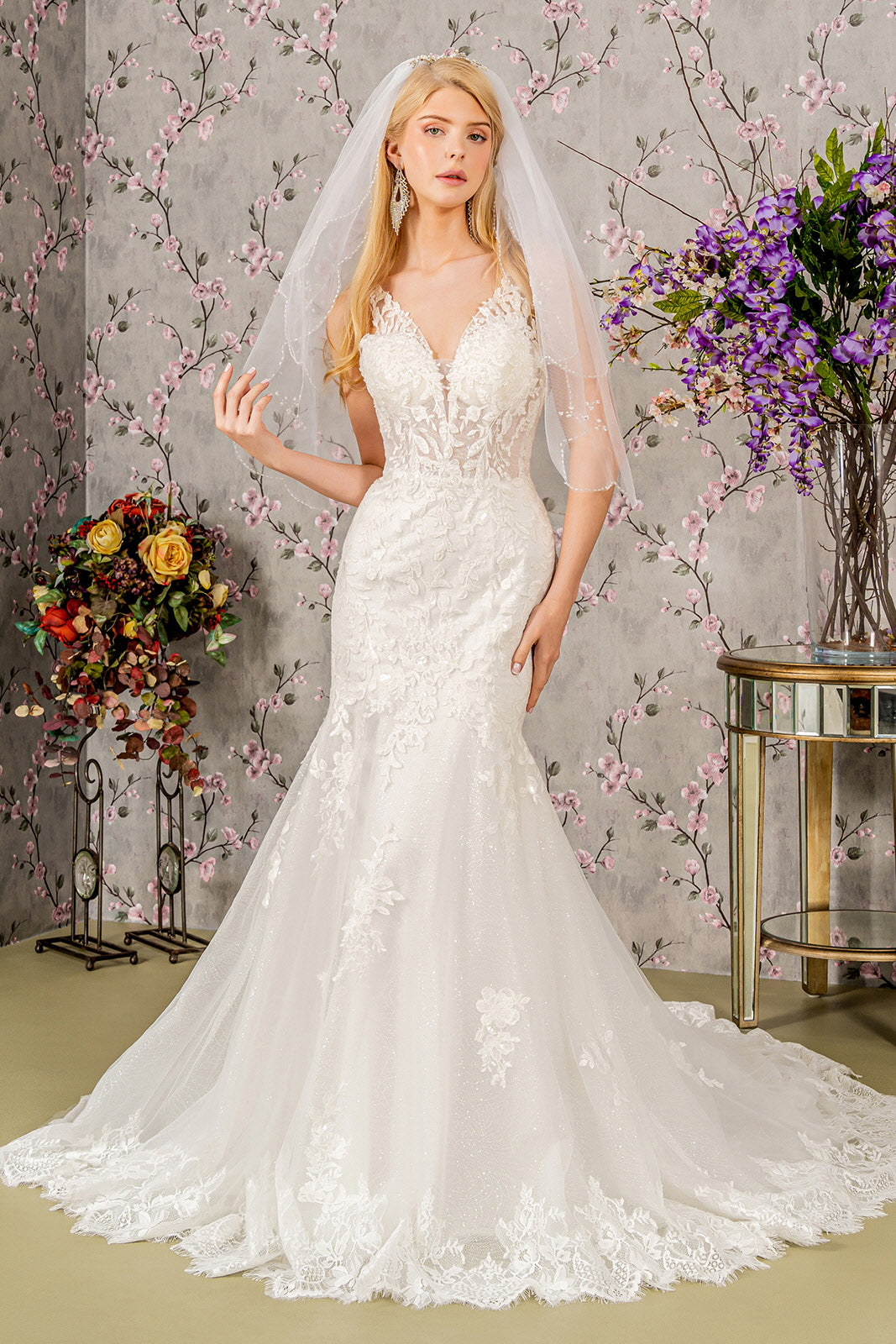 Long Beaded Mermaid Wedding Gown