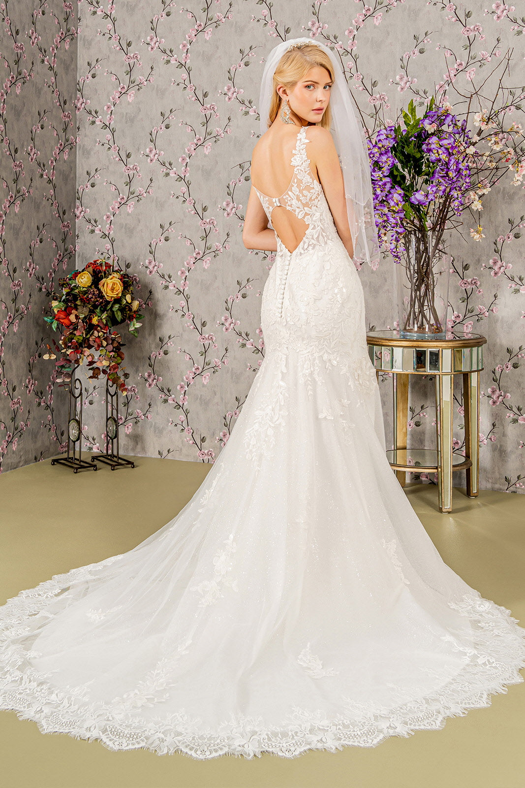 Long Beaded Mermaid Wedding Gown