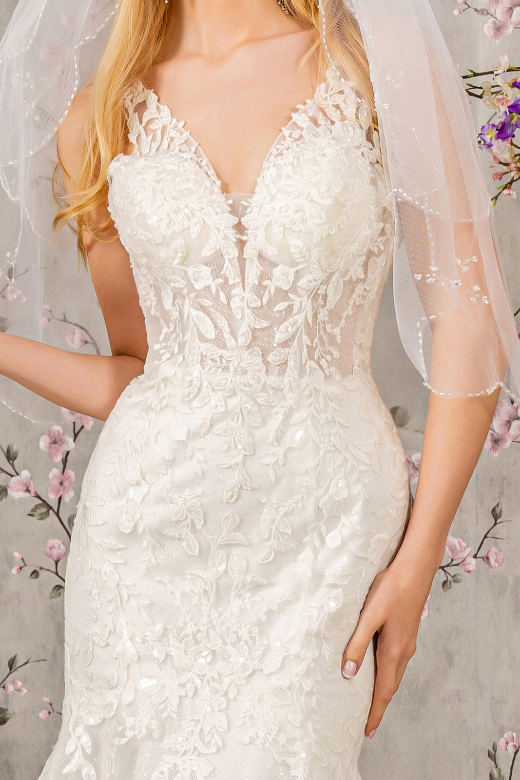 Embroidered Mesh Mermaid Long Wedding Gown
