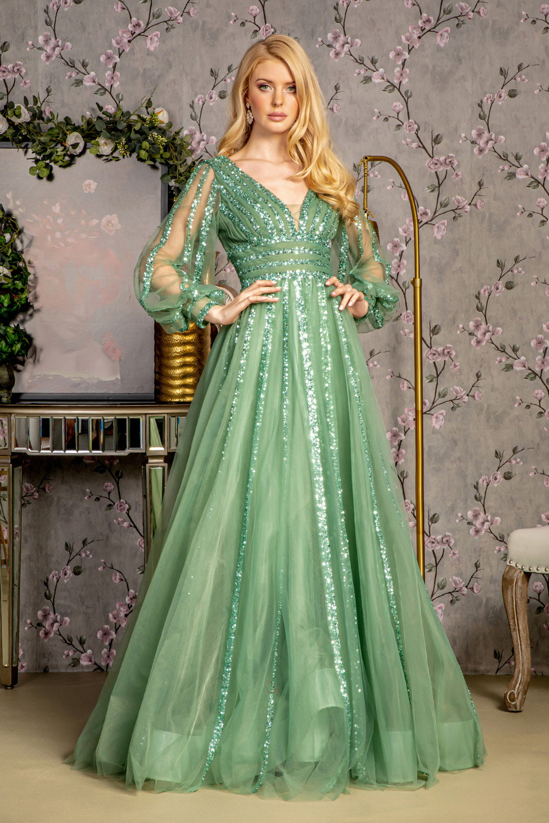 Beaded Sequin Mother of the Bride Long Dress