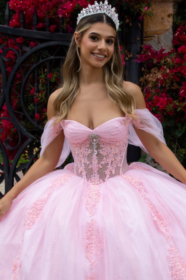 Quinceanera Dresses Long Glitter Beaded Quinceanera Dress Baby Pink