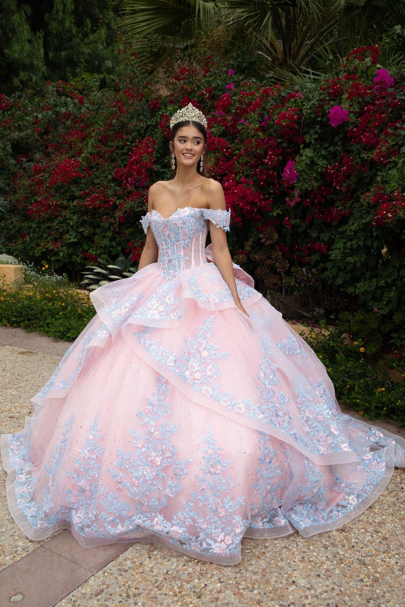Quinceanera Dress Long Glitter Ball Gown - Blush Blue / XS Quinceanera Dress Long Glitter Ball Gown - Blush Blue / XS