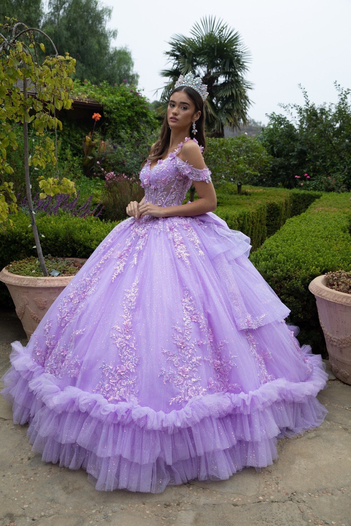 Long Ball Gown Applique Quinceanera Dress - Lavender / XL Long Ball Gown Applique Quinceanera Dress - Lavender / XL
