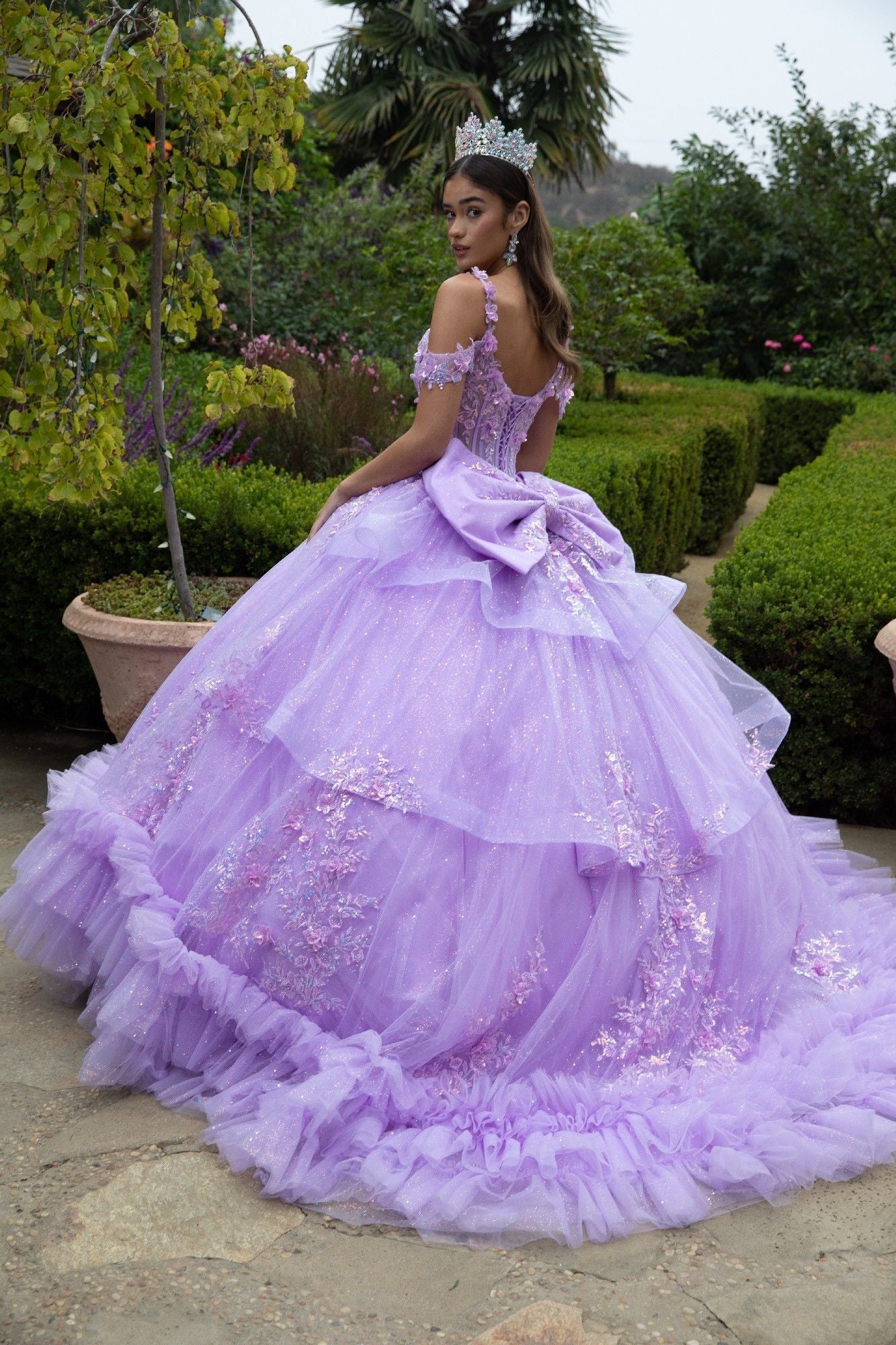Long Ball Gown Applique Quinceanera Dress - Lavender / XL Long Ball Gown Applique Quinceanera Dress - Lavender / XL
