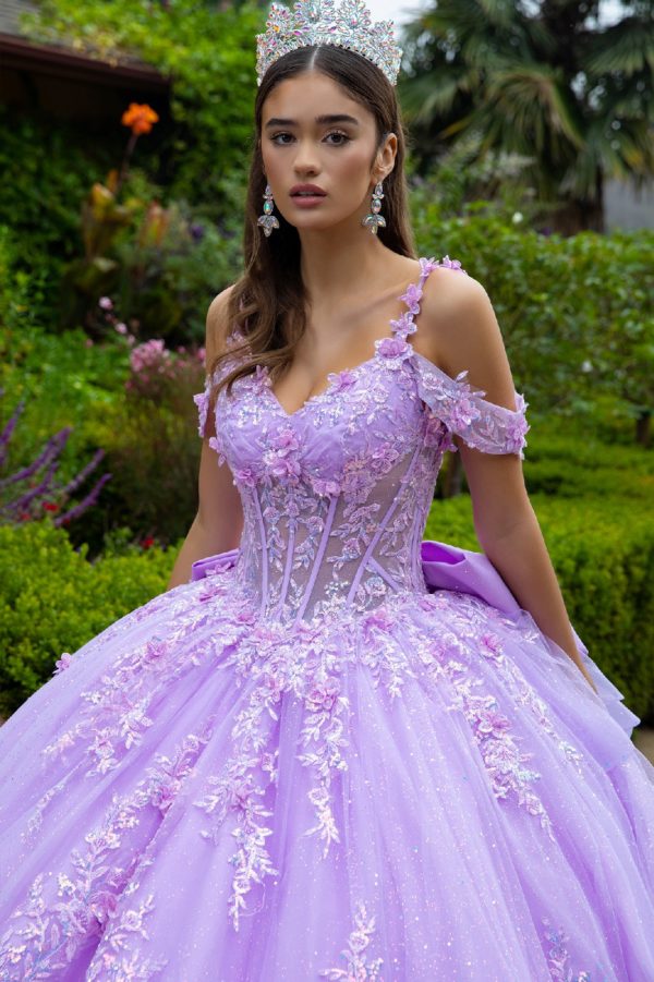 open lace back dress Lilac Sweetheart Off-shoulder Sparkly Mermaid Dress with Chiffon Cape main image 0