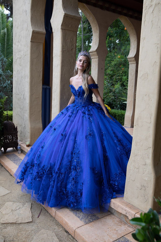 Quinceniera Dresses Long Glitter Applique Quinceanera Dress Royal Blue