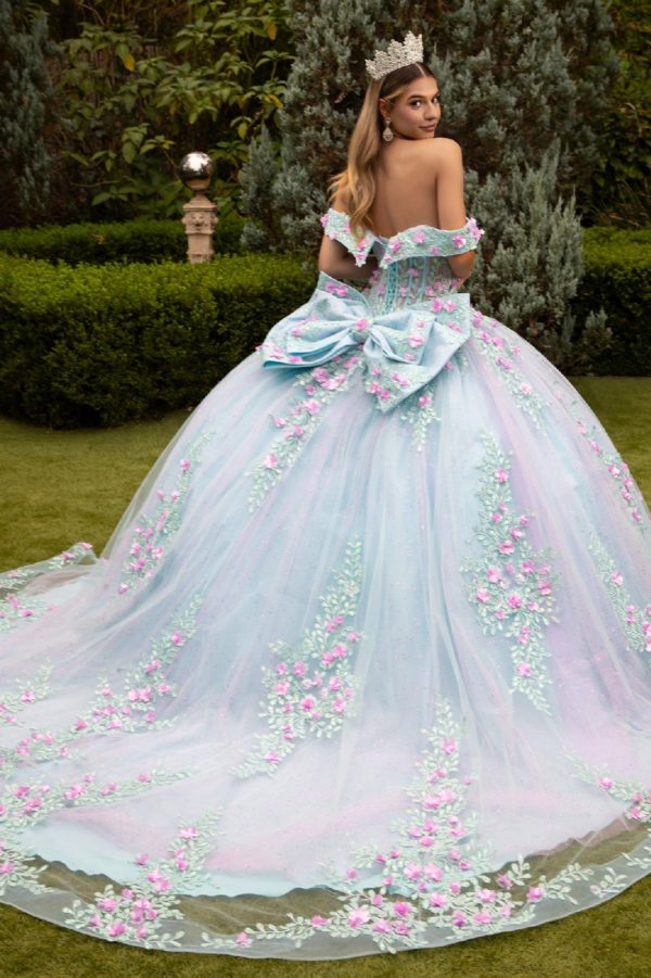 Quince Dress Teal And White Dress Glitter Quinceanera Dress Applique Long  Ball Gown Tiffany L