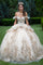 Quinceniera Dresses Long 3D Floral Applique Quinceanera Dress Champagne