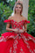 Quinceniera Dresses Long 3D Floral Applique Quinceanera Dress Red