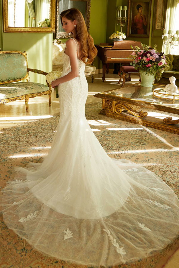 Long Fitted Sequin Wedding Dress