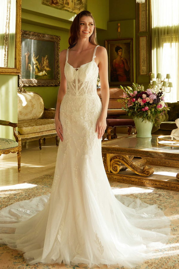 Long Fitted Sequin Wedding Dress - Off White / S Long Fitted Sequin Wedding Dress - Off White / S
