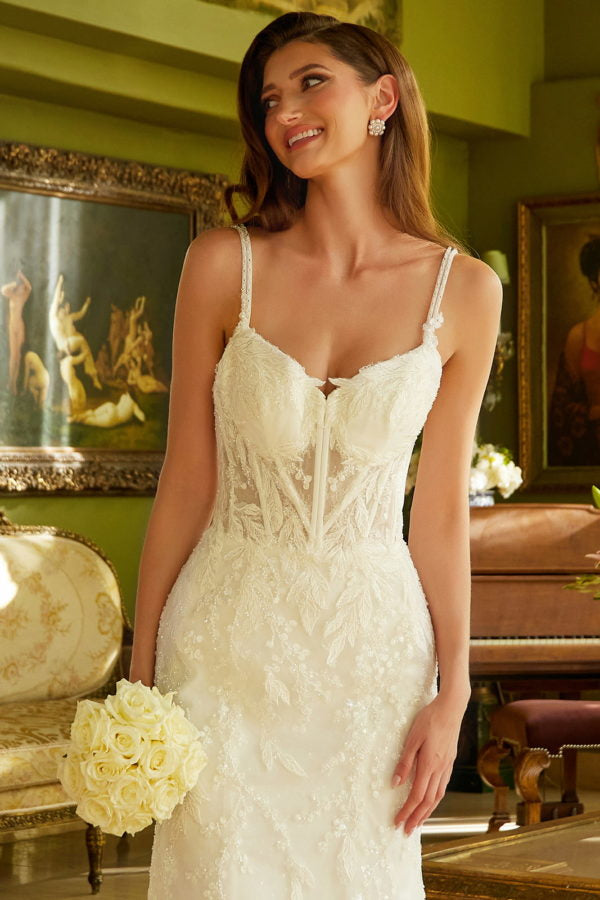 Wedding Dresses Long Fitted Sequin Wedding Dress Off White