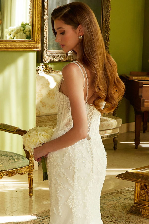 Long Fitted Sequin Wedding Dress