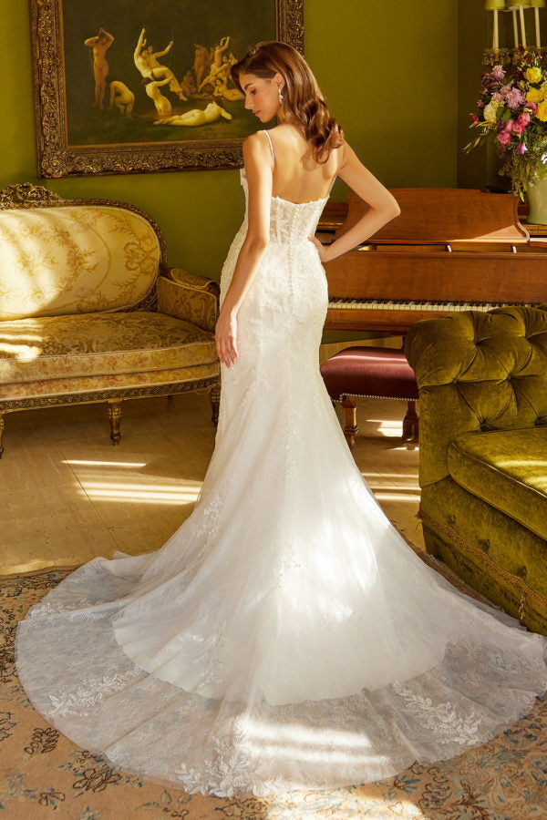 Long Bridal Gown Sequin Corset Wedding Dress - Off White / 3XL