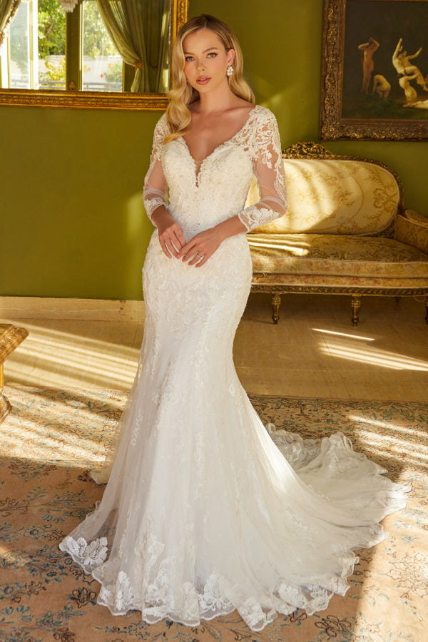 Long Beaded Sequin Wedding Dress