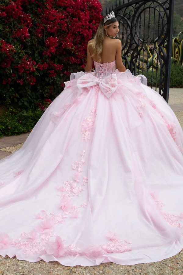 Quinceniera DressesLong Ball Gown Glitter Applique Quinceanera Dress Baby Pink