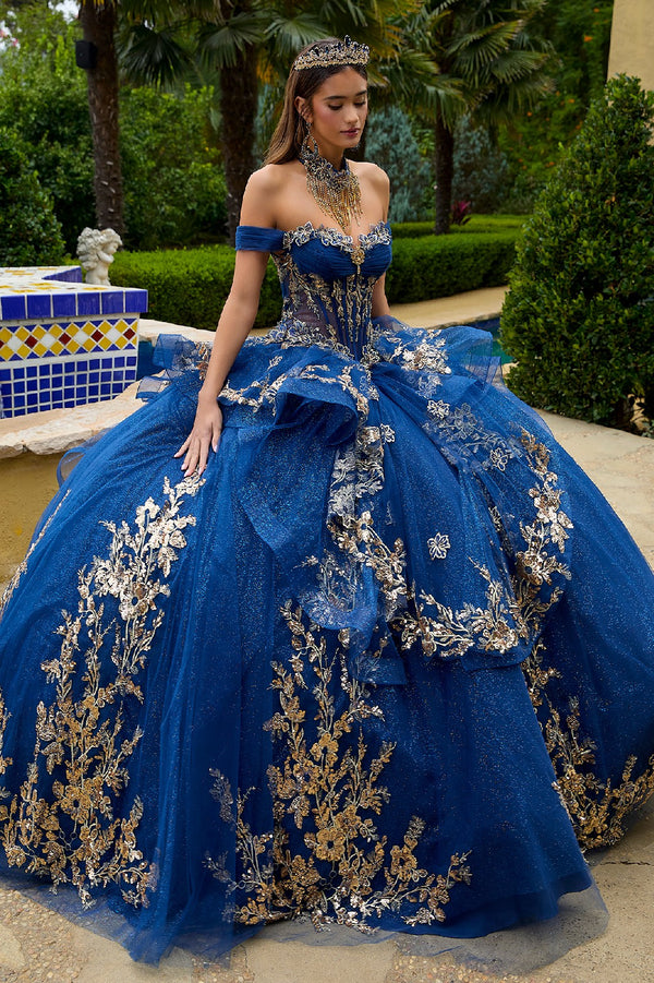 Long Quinceanera Dress Floral Applique Ball Gown