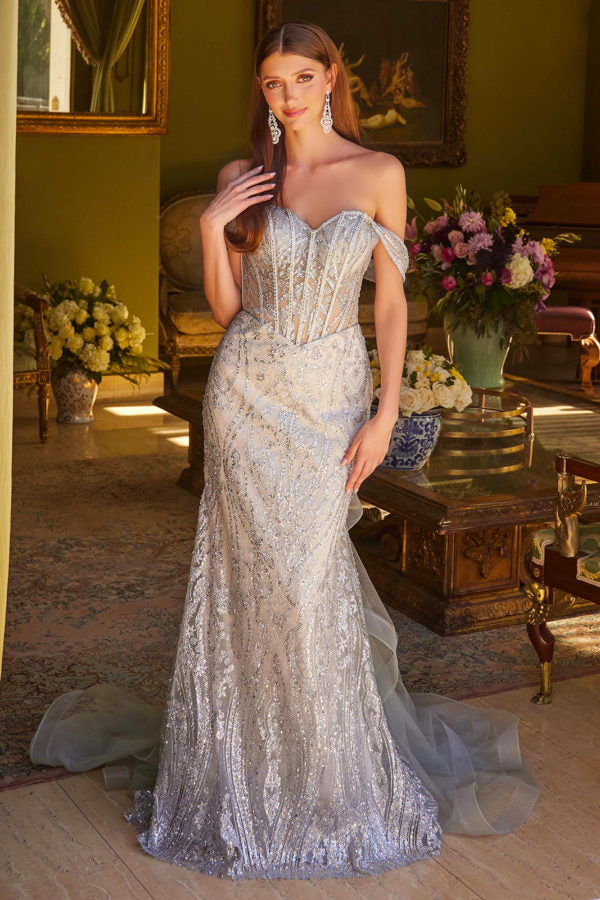 Prom Glitter Long Fitted Formal Overskirt Dress