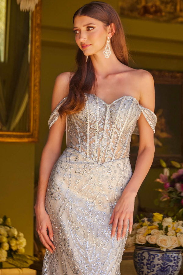 Prom Glitter Long Fitted Formal Overskirt Dress