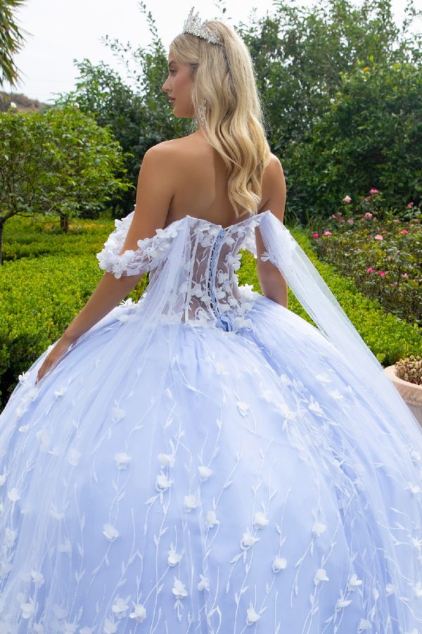 Long Quinceaneara Dress 3D Floral Applique Glitter Ball Gown