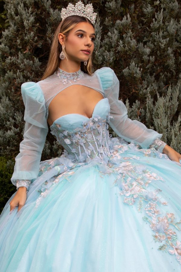 Quinceniera Dresses Glitter Ball Gown Sweet 16 Long Quinceanera Dress Ice Blue