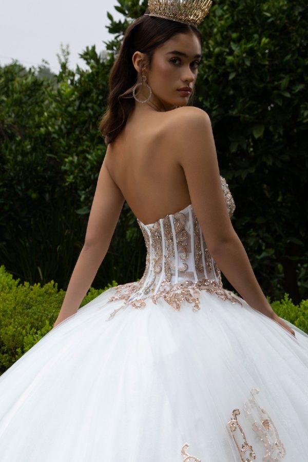 Quinceniera Dresses Sweet 16 Long Ball Gown Quinceanera Sequin Dress Ivory Gold