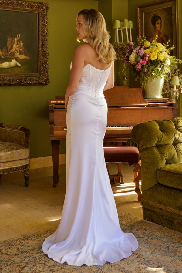 White Long Fitted Slit Corset Wedding Dress for $189.99 – The Dress Outlet