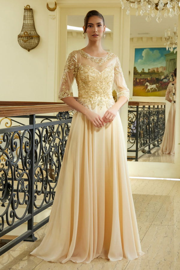 Long Formal A Line Modest Mother of the Bride Dress - Navy / L Long Formal A Line Modest Mother of the Bride Dress - Navy / L