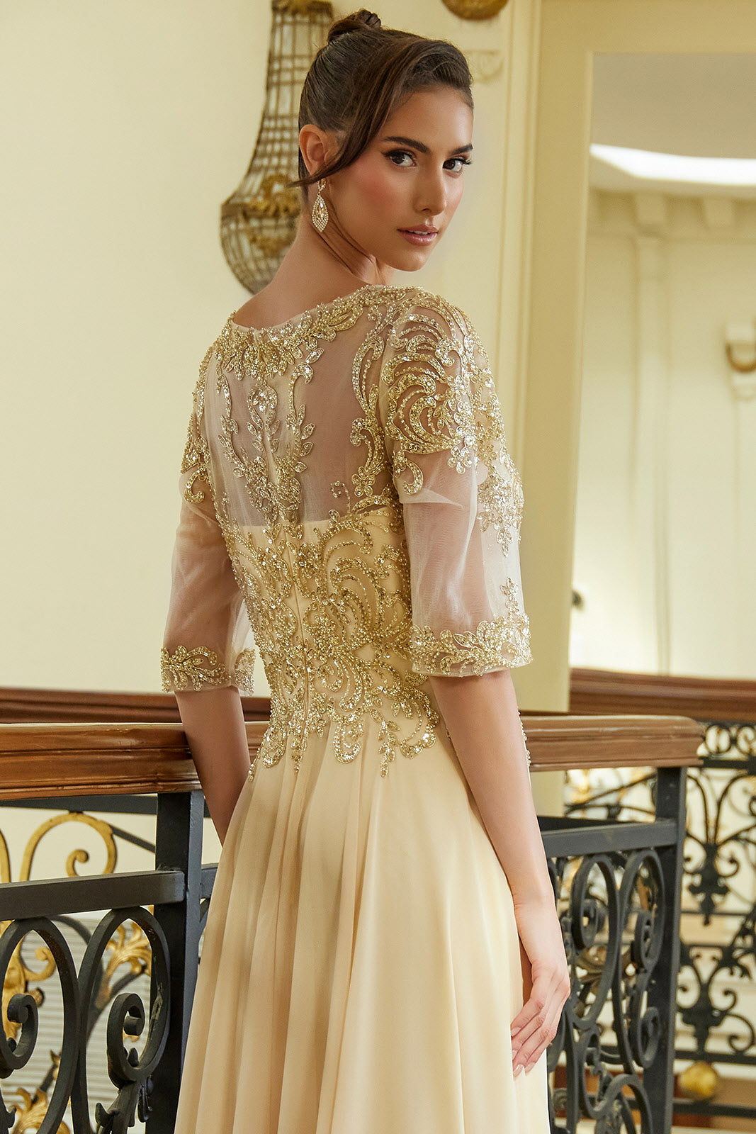 modest embroidered dress Long Formal A Line Modest Mother of the Bride Dress