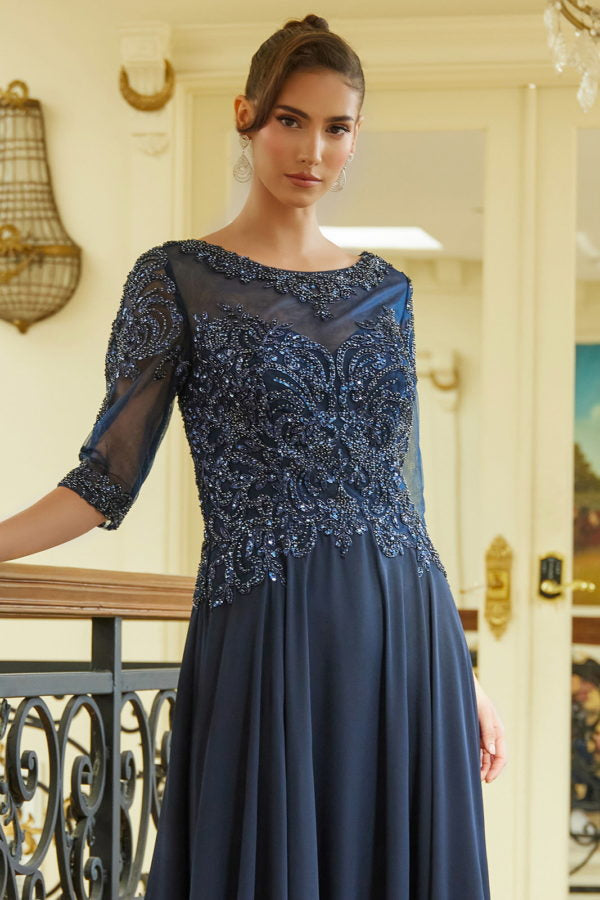 Navy Long Formal A Line Modest Mother of the Bride Dress for $209.99