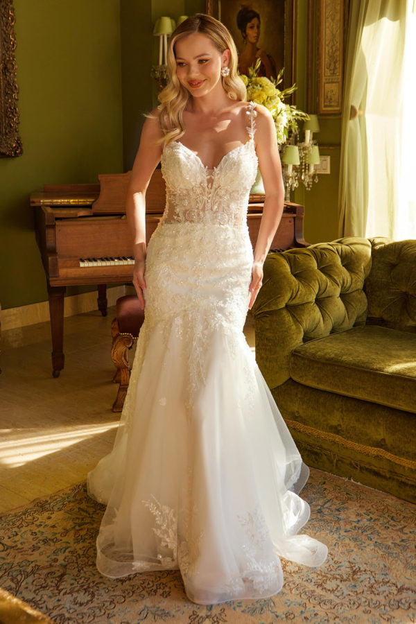 Wedding Dresses Long Mermaid Floral Sequin Wedding Dress Off White