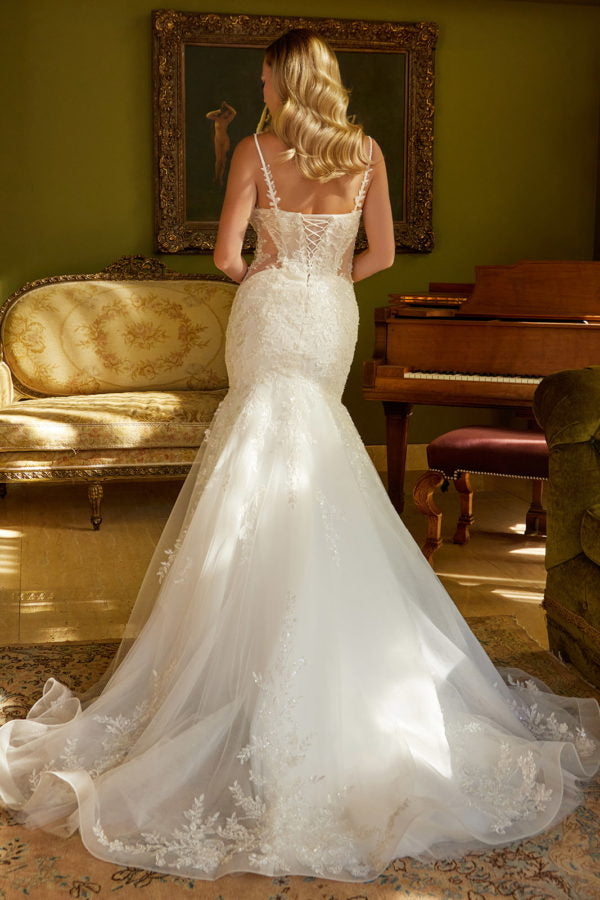 Long Mermaid Floral Sequin Wedding Dress