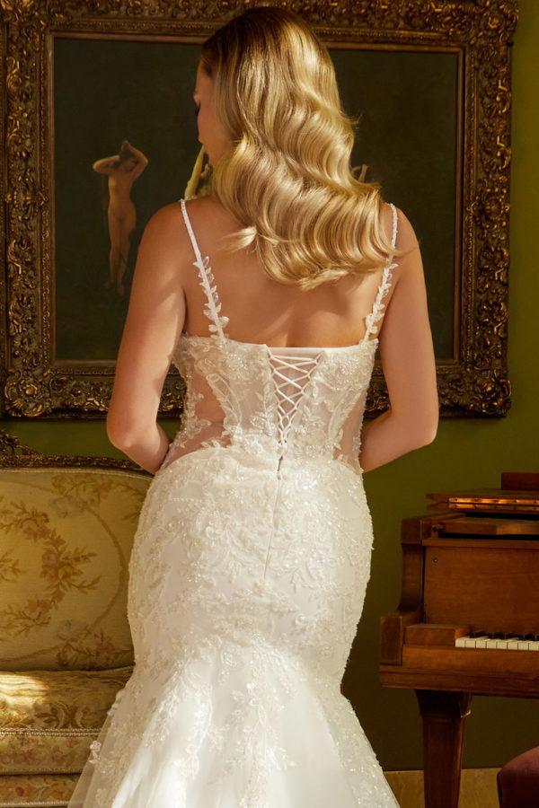 Long Mermaid Floral Sequin Wedding Dress