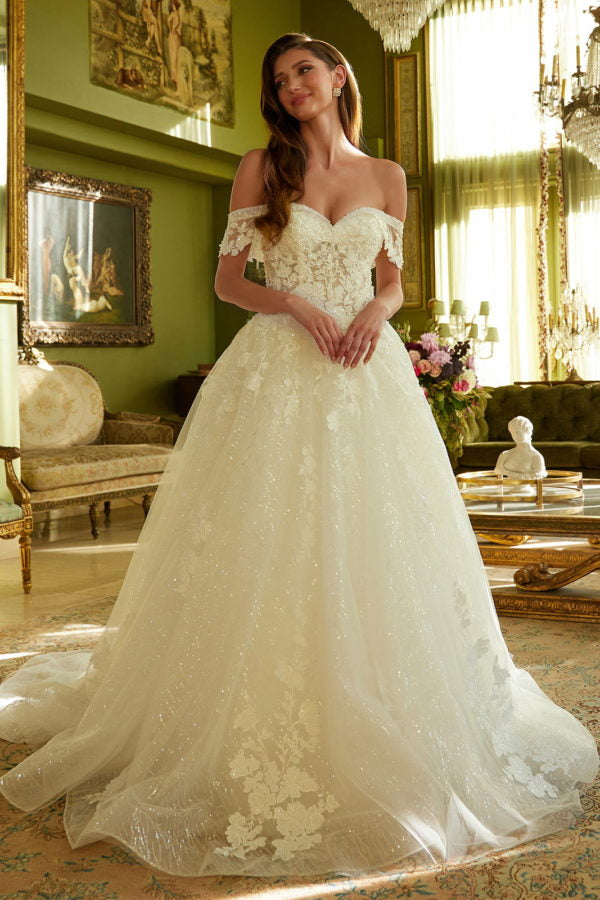 Long A Line Bridal Gown Beaded Sequin Wedding Dress The Dress Outlet Long A Line Bridal Gown Beaded Sequin Wedding Dress The Dress Outlet