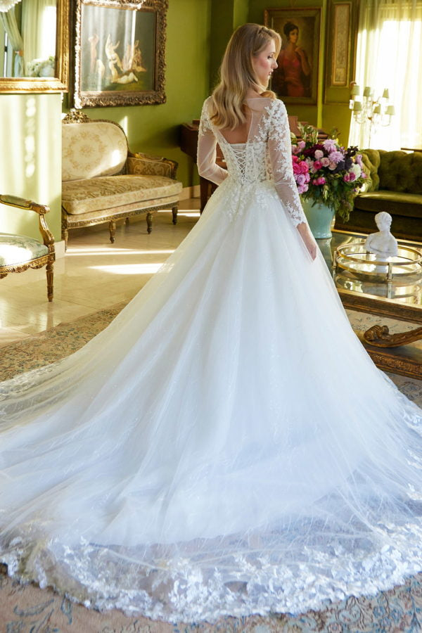 Wedding Dresses Long Sleeve Bridal Gown Sequin Wedding Dress Off White