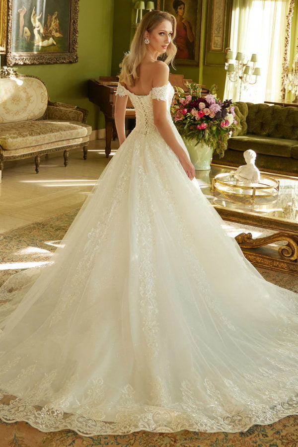 Off White Bridal Gown A Line Long Sequin Wedding Dress for $759.99 ...