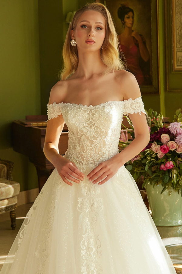 Bridal Gown A Line Long Sequin Wedding Dress