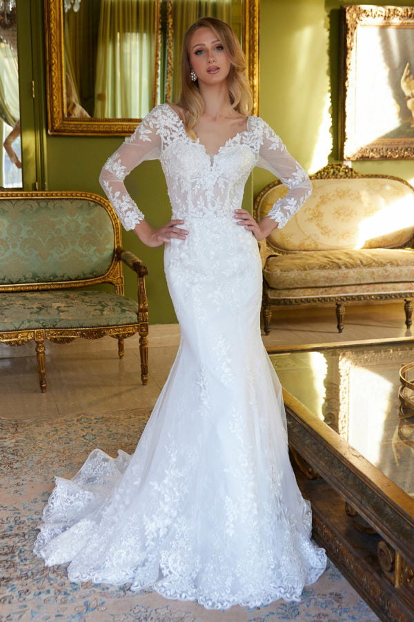 Long Sleeve Mermaid Bridal Gown Cape Wedding Dress