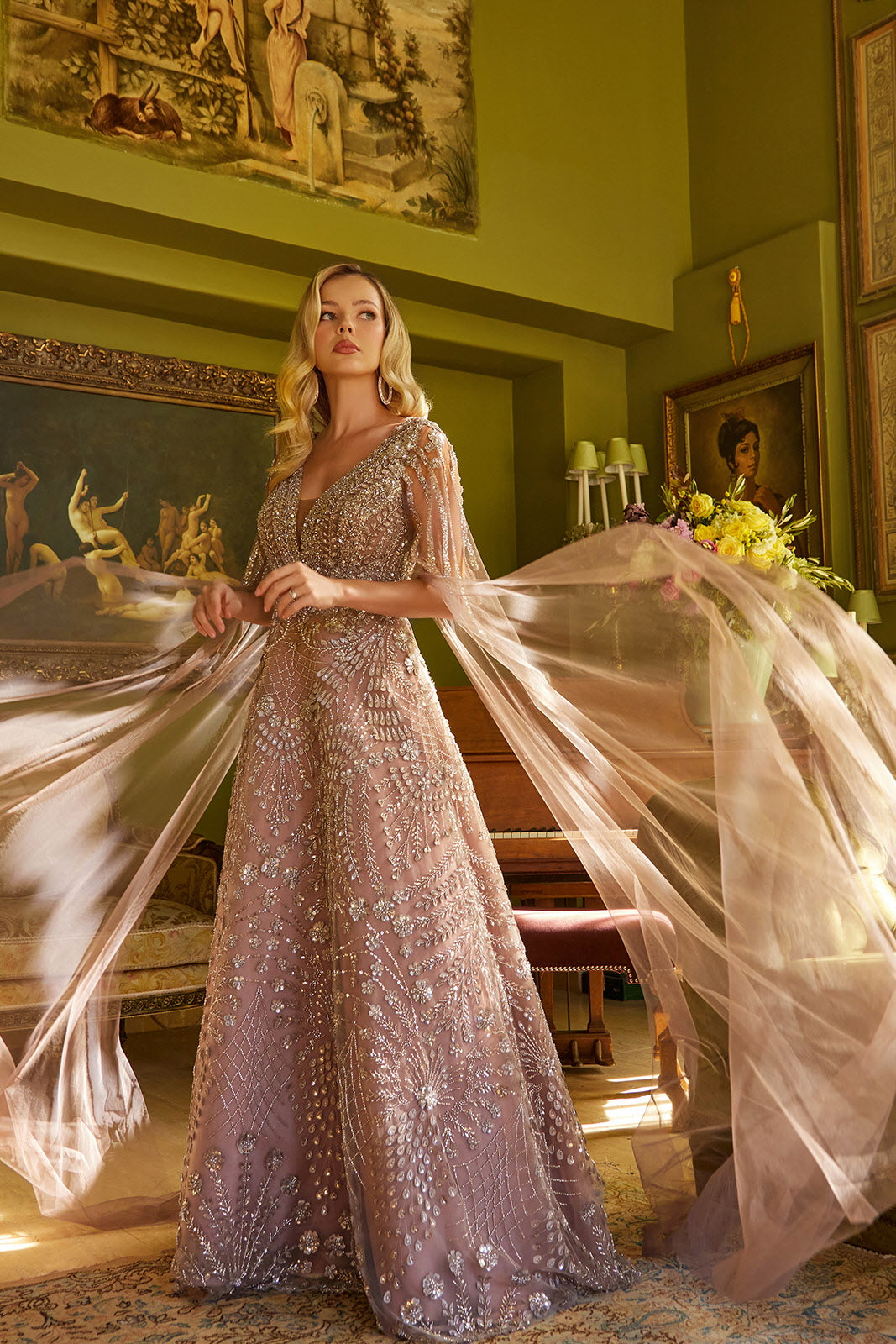 a line sequin dress long sleeve Blue Long Sleeve Sequin A Line Ombré Gown main image 0