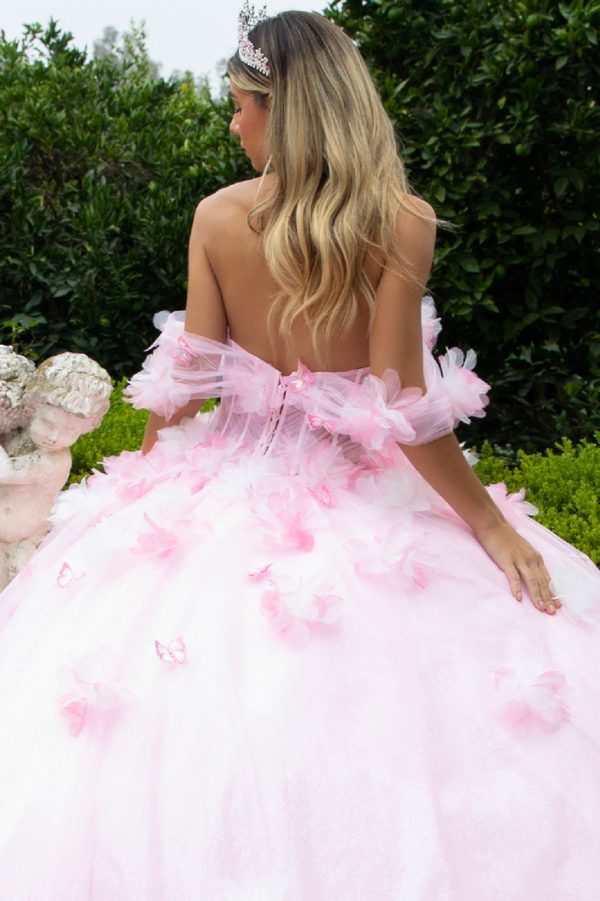 Long Ball Gown Glitter 3D Floral Applique Quinceanera Dress